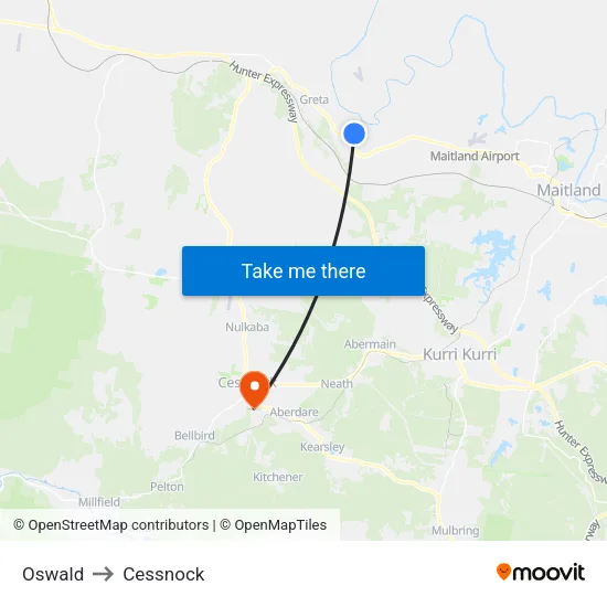 Oswald to Cessnock map