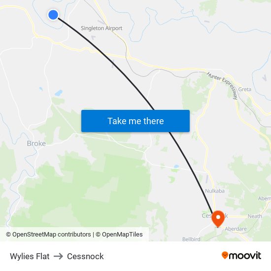 Wylies Flat to Cessnock map