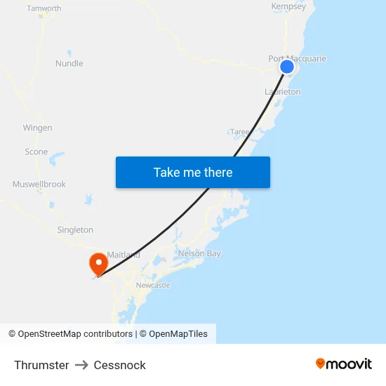 Thrumster to Cessnock map