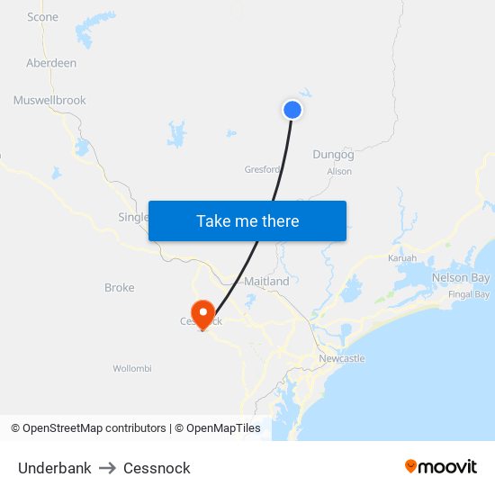 Underbank to Cessnock map