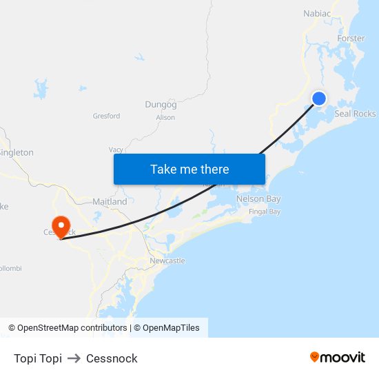Topi Topi to Cessnock map