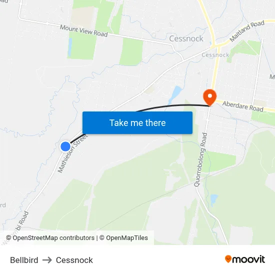 Bellbird to Cessnock map