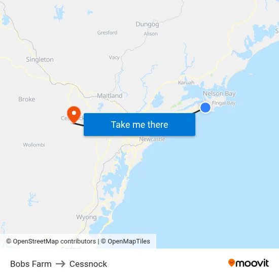 Bobs Farm to Cessnock map