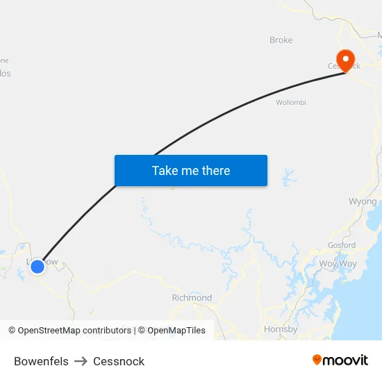 Bowenfels to Cessnock map