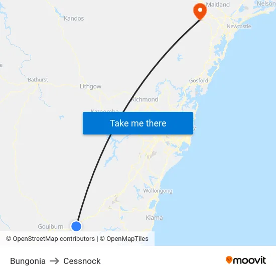 Bungonia to Cessnock map