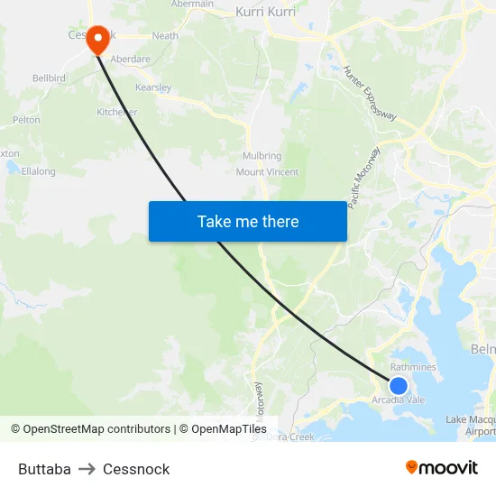 Buttaba to Cessnock map