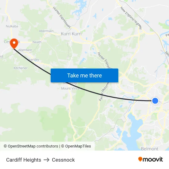 Cardiff Heights to Cessnock map