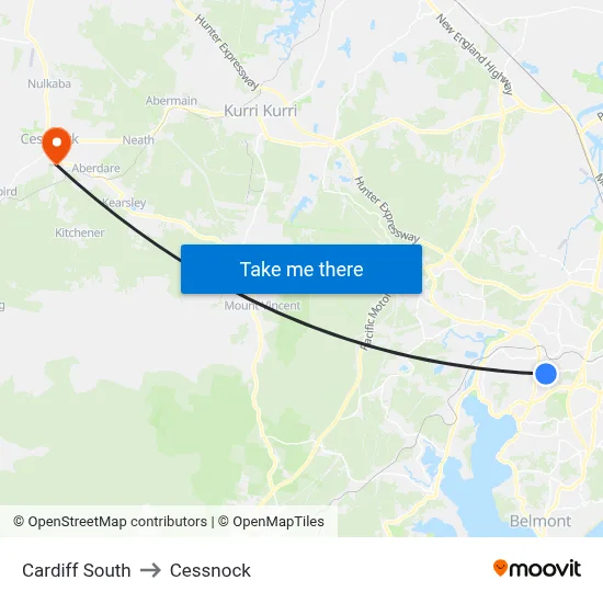 Cardiff South to Cessnock map