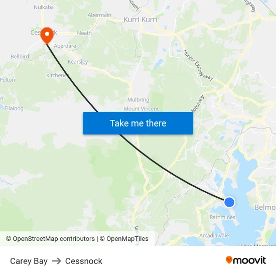 Carey Bay to Cessnock map