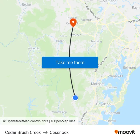 Cedar Brush Creek to Cessnock map