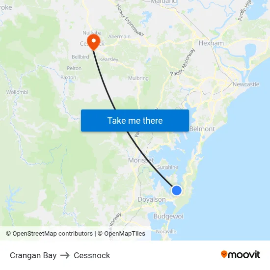 Crangan Bay to Cessnock map