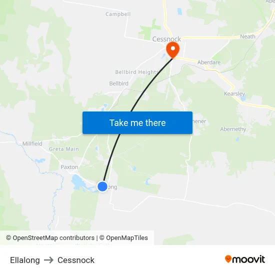 Ellalong to Cessnock map