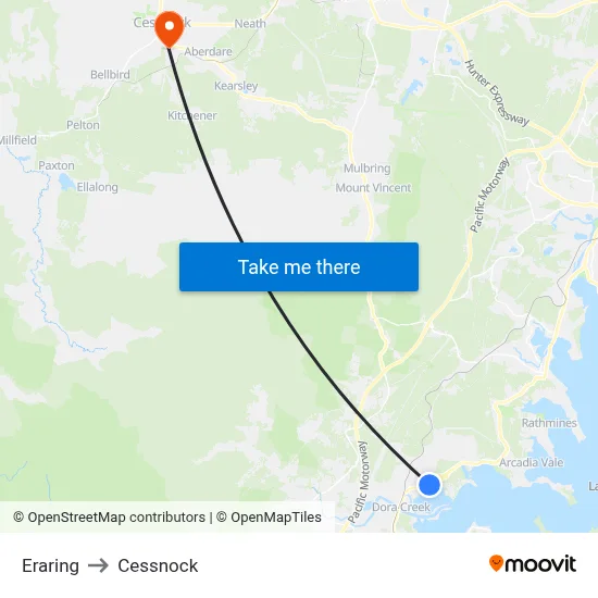 Eraring to Cessnock map