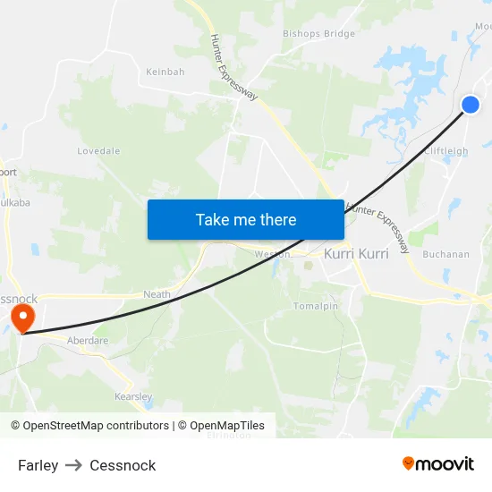 Farley to Cessnock map