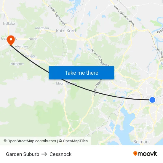 Garden Suburb to Cessnock map