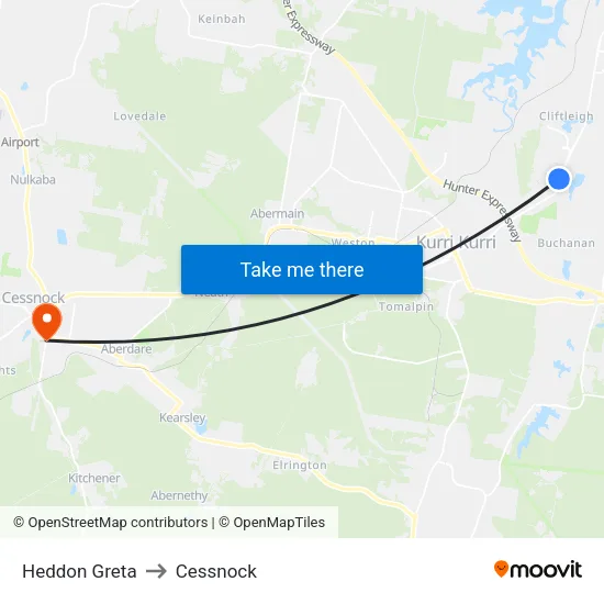 Heddon Greta to Cessnock map