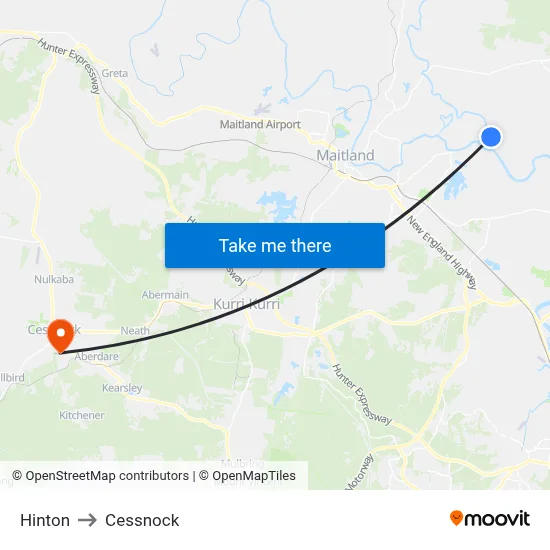 Hinton to Cessnock map