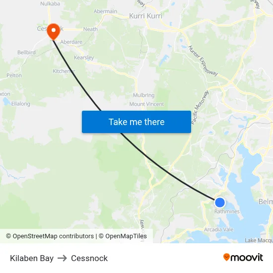 Kilaben Bay to Cessnock map
