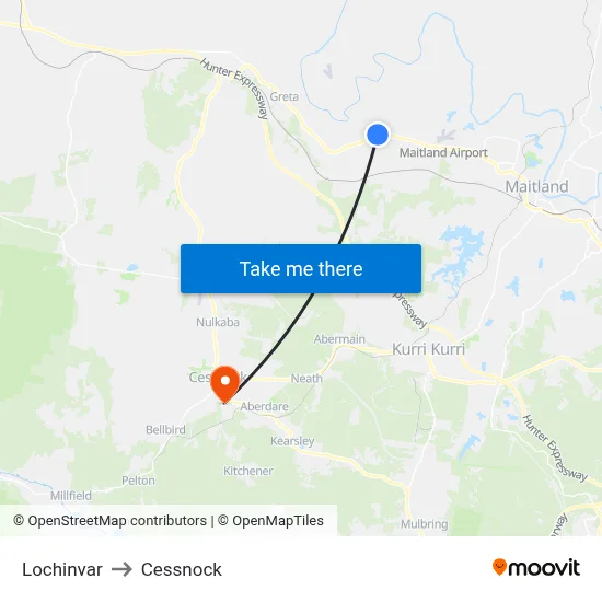 Lochinvar to Cessnock map