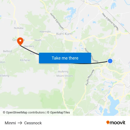 Minmi to Cessnock map