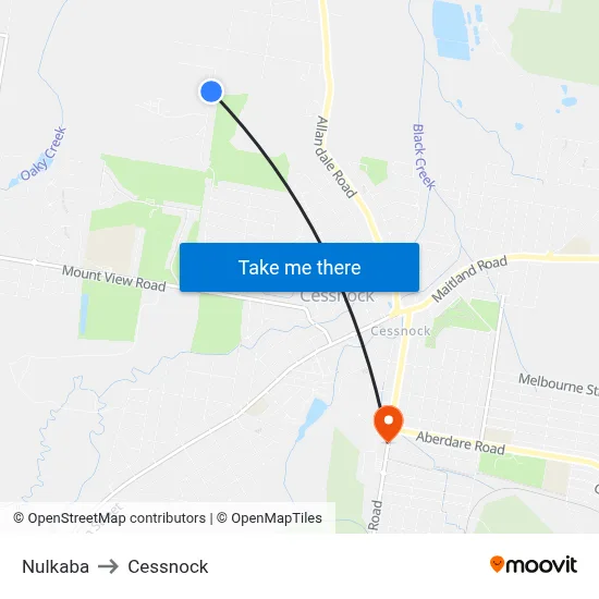 Nulkaba to Cessnock map