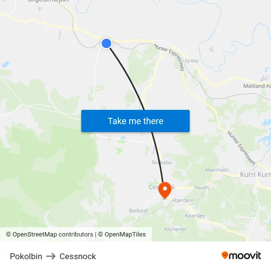 Pokolbin to Cessnock map