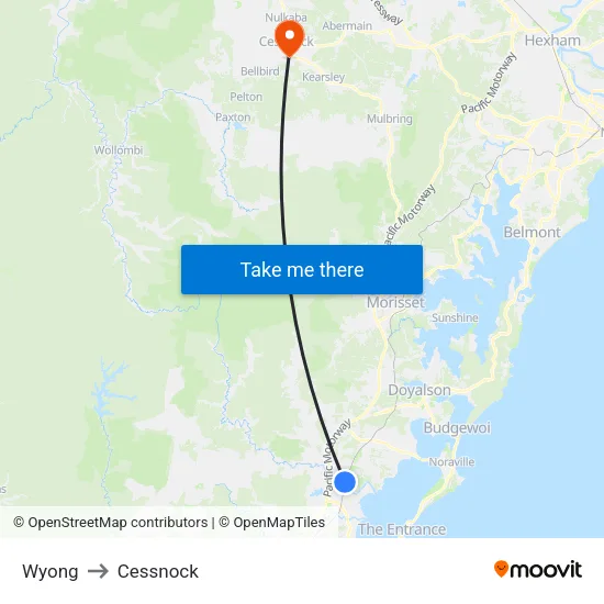 Wyong to Cessnock map