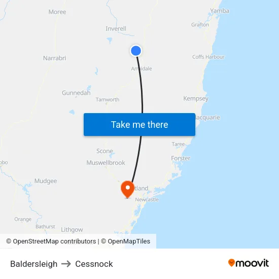 Baldersleigh to Cessnock map