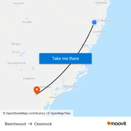 Beechwood to Cessnock map