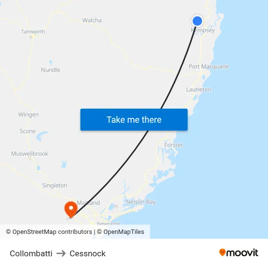 Collombatti to Cessnock map