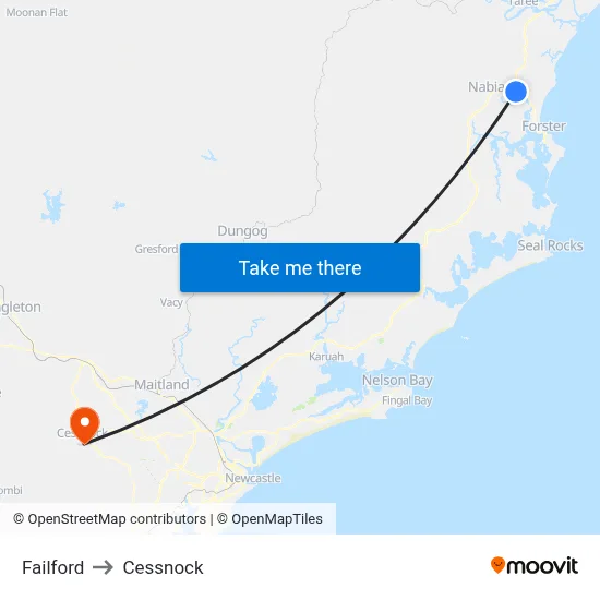 Failford to Cessnock map