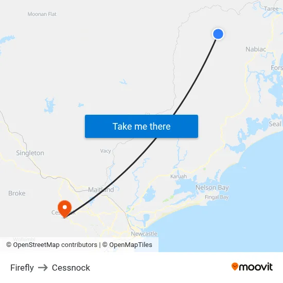 Firefly to Cessnock map