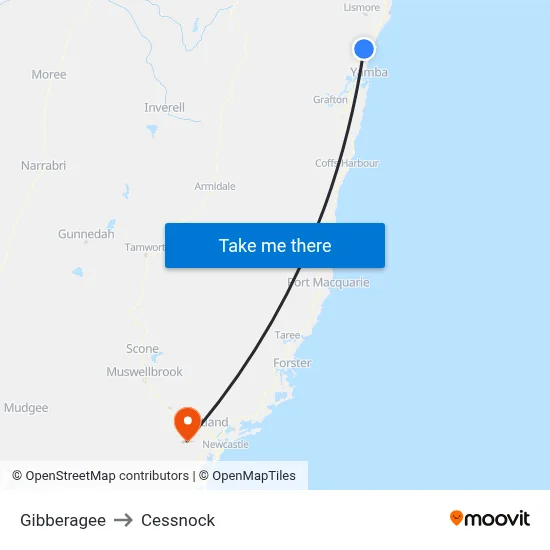 Gibberagee to Cessnock map