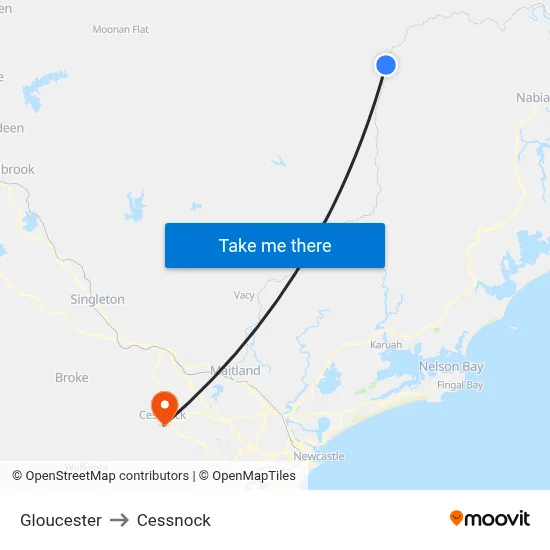 Gloucester to Cessnock map