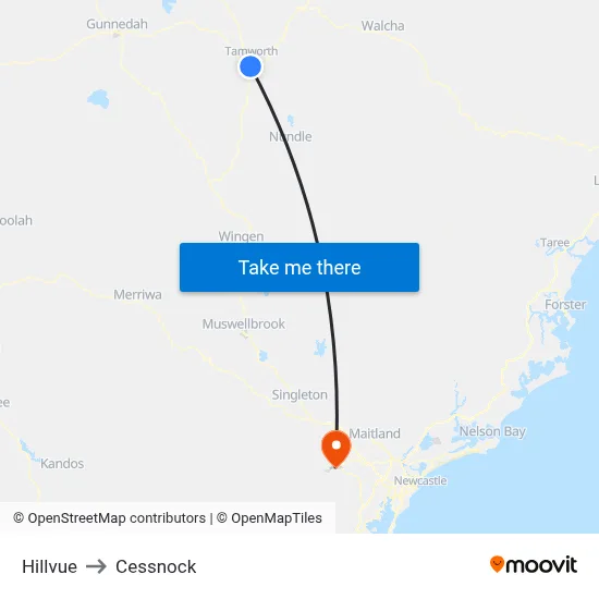 Hillvue to Cessnock map