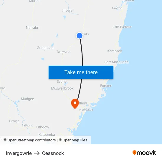 Invergowrie to Cessnock map
