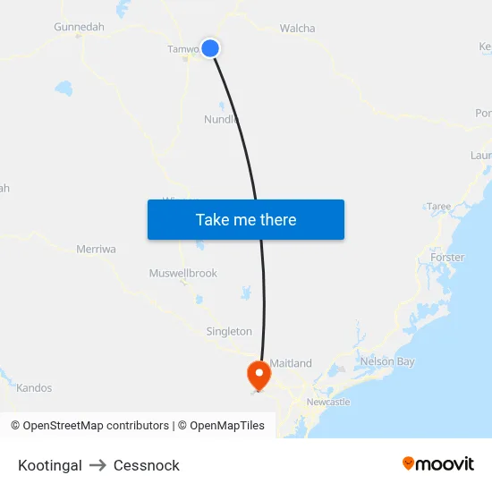 Kootingal to Cessnock map
