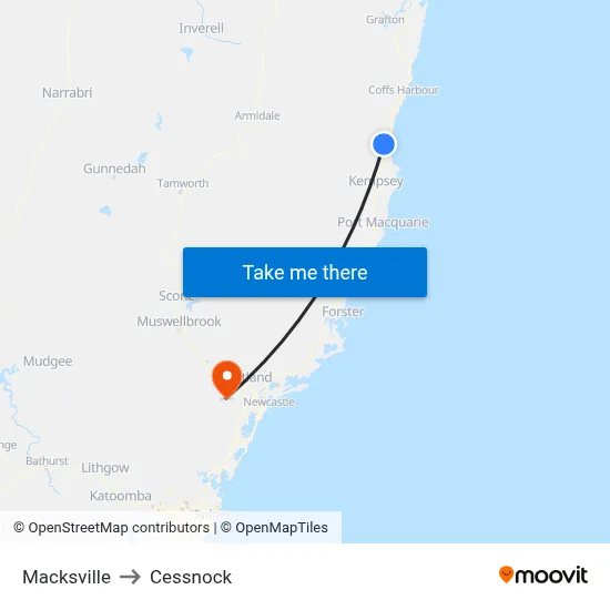 Macksville to Cessnock map
