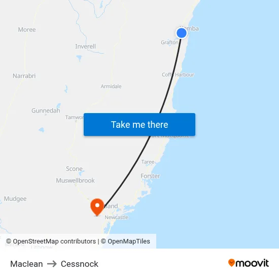 Maclean to Cessnock map