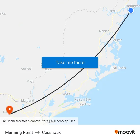 Manning Point to Cessnock map
