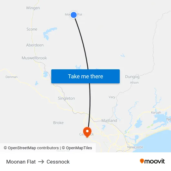 Moonan Flat to Cessnock map