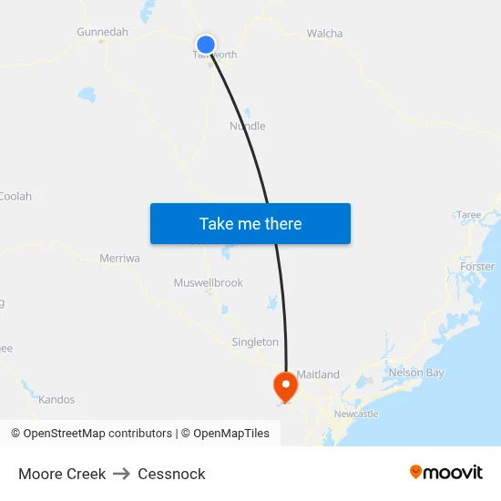 Moore Creek to Cessnock map