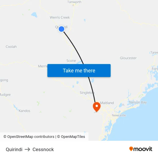 Quirindi to Cessnock map