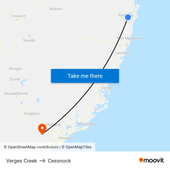 Verges Creek to Cessnock map