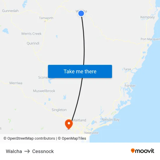 Walcha to Cessnock map