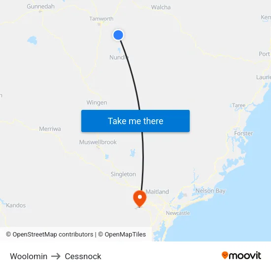 Woolomin to Cessnock map