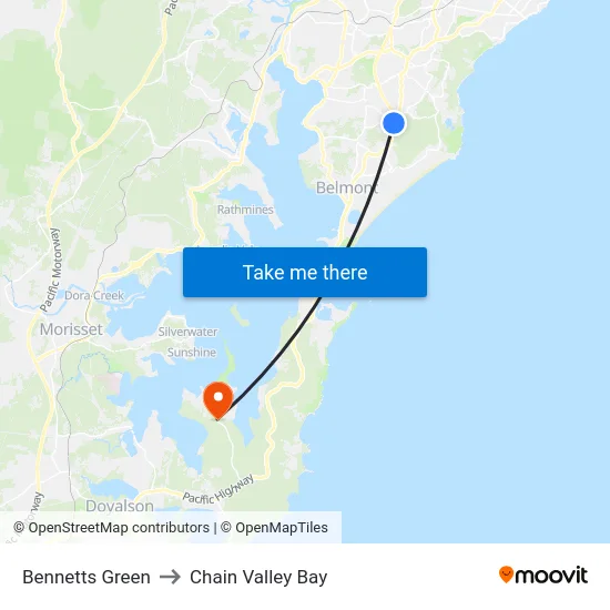 Bennetts Green to Chain Valley Bay map