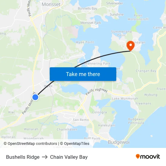 Bushells Ridge to Chain Valley Bay map