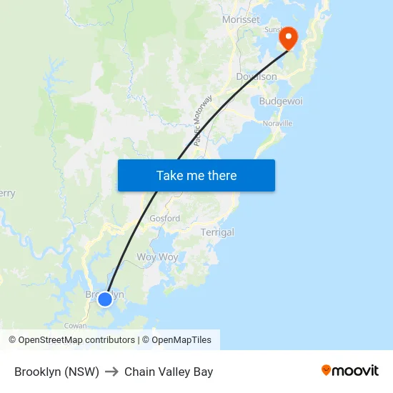 Brooklyn (NSW) to Chain Valley Bay map