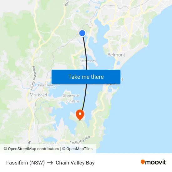 Fassifern (NSW) to Chain Valley Bay map